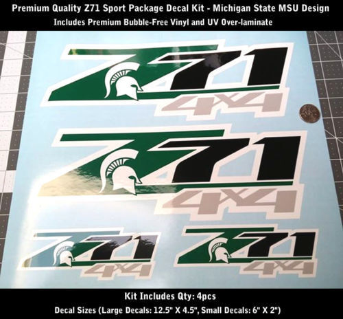 Z71 Aufkleber-Aufkleber-Set, 4-teilig, Sportpaket, Michigan State MSU Premium UV 0183
