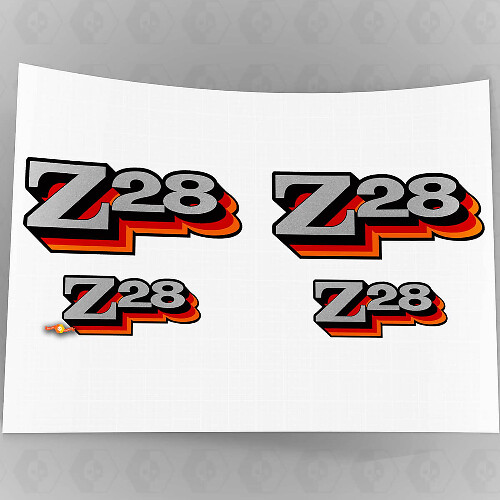 Z28 Camaro Aufkleber-Aufkleber-Set, 2 Stück, Kotflügel, 1977–1978, Vintage-Rot-Orange, 13,5 x 5,3 cm, 0151
