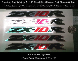 Ninja ZX10R Heck-Aufkleber-Kit 2 Stück 08-09 Chrom Rot Schwarz 7,5 Zoll 0121