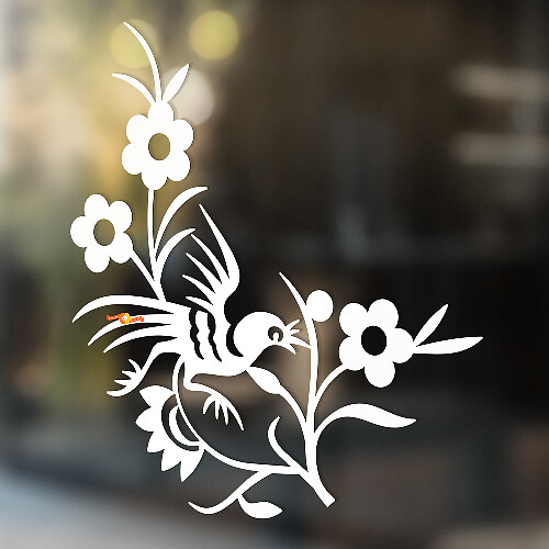 Vogel zwischen Blumen und Zweigen Universeller Vinylaufkleber