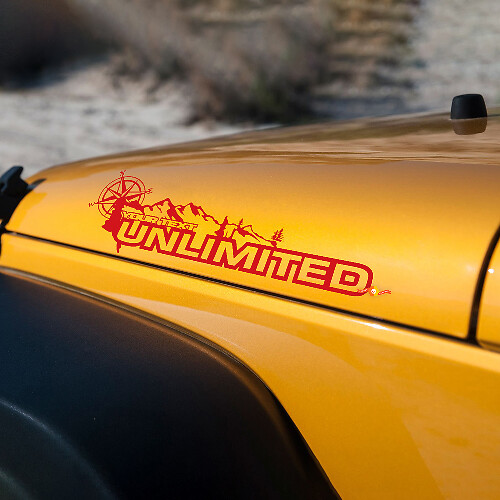Paar Jeep Wrangler Unlimited Vinyl Hood Sticker Decals Mountain Compas
