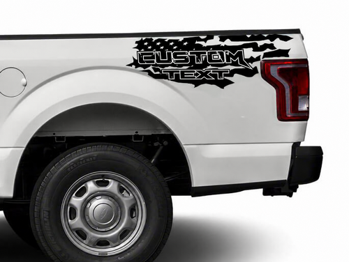 CUSTOM TEXT Distressed USA Flag Bed Stripe Pair Ladeflächenseite Vinylaufkleber für Ford F-150 Raptor