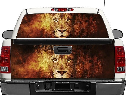 Löwe und Feuer Heckscheiben- oder Heckklappenaufkleber für Pick-up Trucks und SUVs