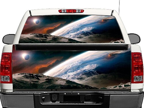 Außenwelt Mond Erde Heckscheiben- oder Heckklappen-Vinyl-Aufkleber für Pick-up Trucks und SUVs