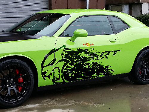 Dodge Challenger Charger SRT Hellcat Splash Grunge Hell Cat Vinyl-Aufkleber Grafik riesiger Aufkleber