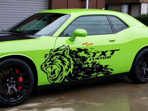 SRT Hellcat Stil Grunge Splash TXT CUSTOM Paar Seiten Vinyl Aufkleber Sticker für Dodge Challenger