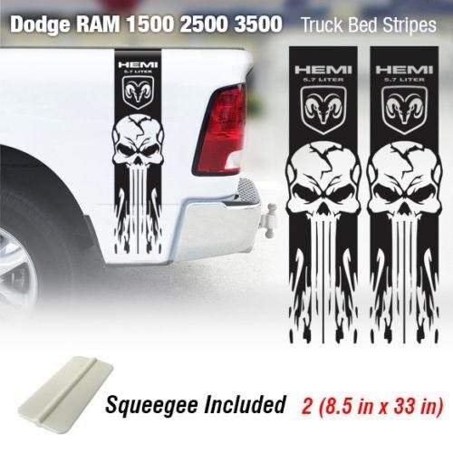 Skull- & Flammen-Streifen Seitenwand Vinyl-Aufkleber für Dodge Ram 1500