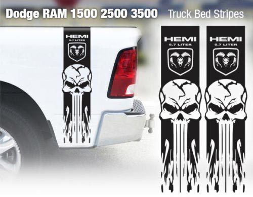 Skull & Flame Style Streifen Seitenvinylaufkleber für Dodge Ram 3500