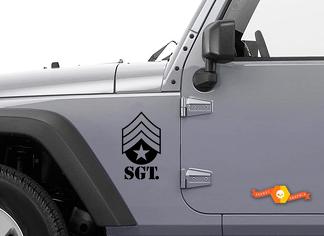 Jeep Wrangler Seitenhauben-Aufkleber-Kit – Military Sgt. Mattschwarzer Aufkleber TJ LJ JK