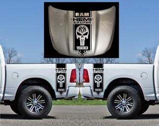 3 x Dodge Hemi 5,7 Liter Ram Bettseite und Motorhaube Vinyl-Aufkleber Grafik-Kit Streifen