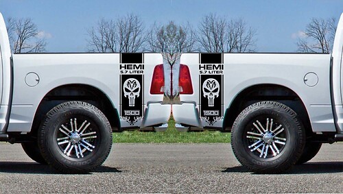 Hemi Punisher Schädelstreifen Vinyl-Aufkleber für Dodge Ram 1500 Seitenteil
