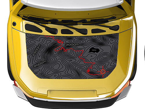 Topografische Karte & Track Line Motorhauben-Vinylaufkleber für Toyota FJ Cruiser