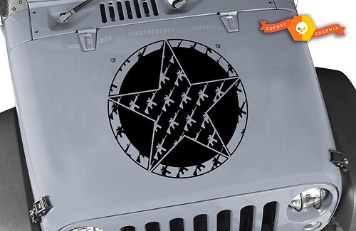 Oscar Mike M4 M16A2 5.56 Gewehr Stern Motorhauben-Vinylaufkleber für Jeep Wrangler