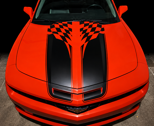 Schachbrett-Fahne Zwillingsstreifen Motorhauben Vinylaufkleber für Chevrolet Camaro SS, RS 2010-2013