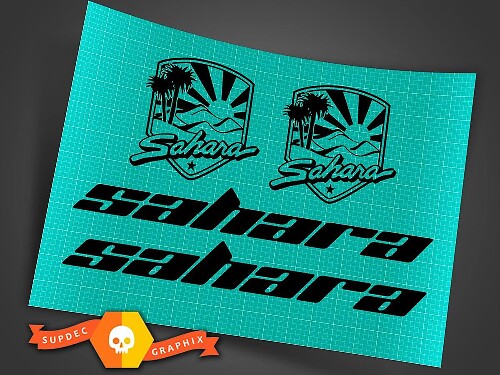Sahara Schriftzug & Logo Seitenhaube Vinyl Aufkleber Set für Jeep Wrangler