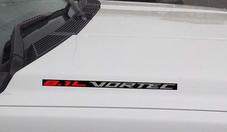 8.1L Vortec Motorhaube Vinyl-Aufkleber: Chevrolet Silverado GMC Sierra (Block) Schwarzer Hintergrund