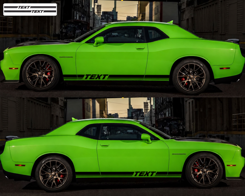 TEXT Twin Rocker Streifen Paar Schweller Vinylaufkleber Sticker für Dodge Challenger 2009-2018