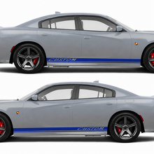 CUSTOM Cursive Twin Rocker Stripe Pair Seitenschweller Vinylaufkleber für Dodge Charger_3