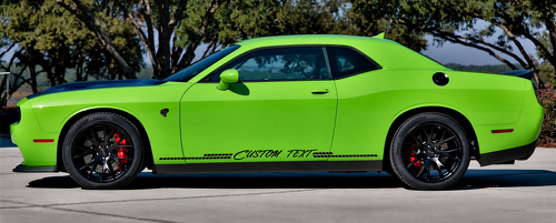BENUTZERDEFINIERTER TEXT Kursiver gestufter Streifen Paar Schwellerfolie Aufkleber für Dodge Challenger 2008-2018