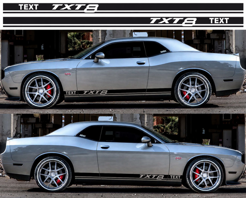 TEXT TXT8 Twin Rocker Streifen Paar Schweller Vinyl Aufkleber Sticker für Dodge Challenger 2009-2018