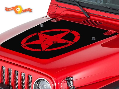Abgenutzter Stern Motorhauben Vinyl-Aufkleber für Jeep Wrangler 1999-2006