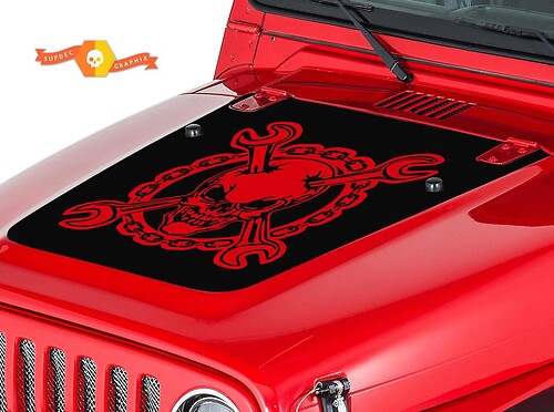 Mechaniker-Schädel Schraubenschlüssel Motorhauben Vinyl Aufkleber für Jeep Wrangler 1999-2006