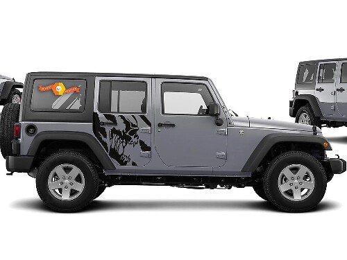 Scream Skull Seiten-Vinyl-Aufkleberset für Jeep Wrangler 4-Türer 2007-2016