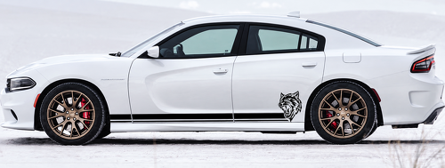 Custom Cat Head Twin Line Streifen Paar Schweller Vinyl Aufkleber Sticker für Dodge Charger 2011-2018