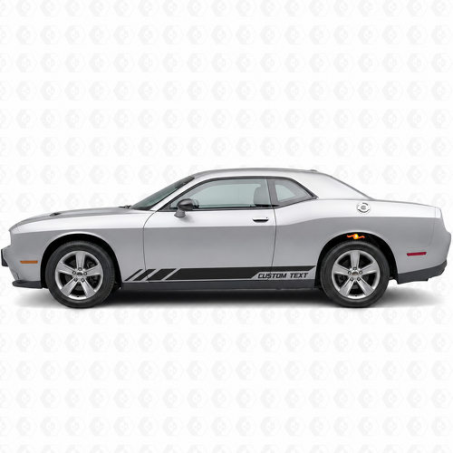 CUSTOM TEXT Triple Slant Rocker Stripe Pair Seitenschweller Vinylaufkleber für Dodge Challenger 2009-2018