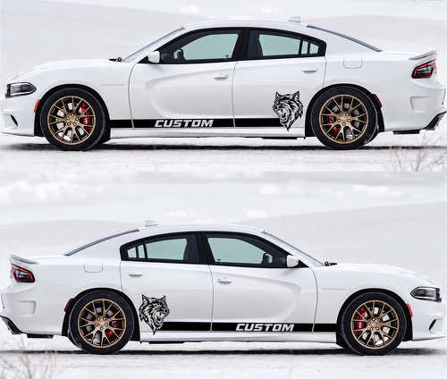 Benutzerdefinierte Streifen & Wildcat-Logo Seiten-Vinyl-Aufkleber für Dodge Charger Hellcat 2011-2017