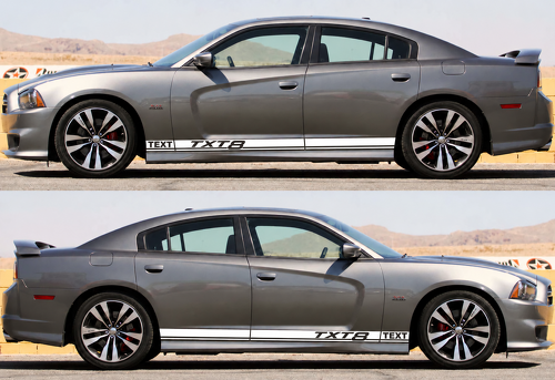 TEXT TXT8 Twin Rocker Streifen Paar Seitenschweller Vinyl Aufkleber Sticker für Dodge Charger 2011-2018