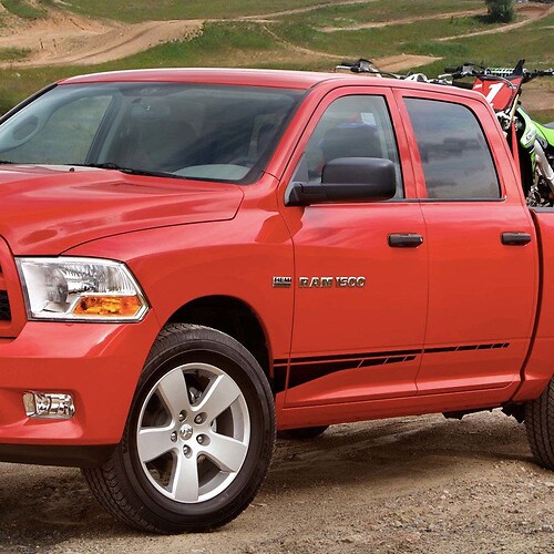 Dodge Ram mk4 2009–2017 1500 seitlicher Grafikstreifen-Aufkleber, Stil 7
