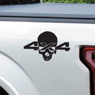(2 x) Totenkopf 4 x 4 Logo-Aufkleber, Vinyl-Aufkleber, LKW-Ladefläche, Kohlewalze für Dodge Ram 1500
