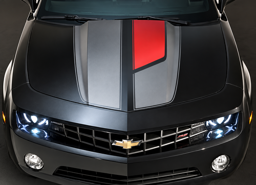 45th Anniversary Style Asymmetric Rally Stripe Kit — Vinylaufkleber (Motorhaube, Kofferraum) für Chevrolet Camaro 2010-2024