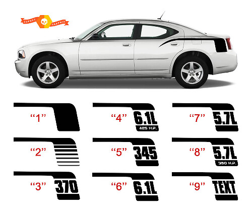 Vinyl-Aufkleber-Kit im Hockeyschläger-Stil für die Kotflügelverkleidung des Dodge Charger 2006-10