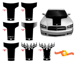 2006–2010 Dodge Charger einteiliges Vintage „T“-förmiges Motorhauben-Aufkleber-Kit