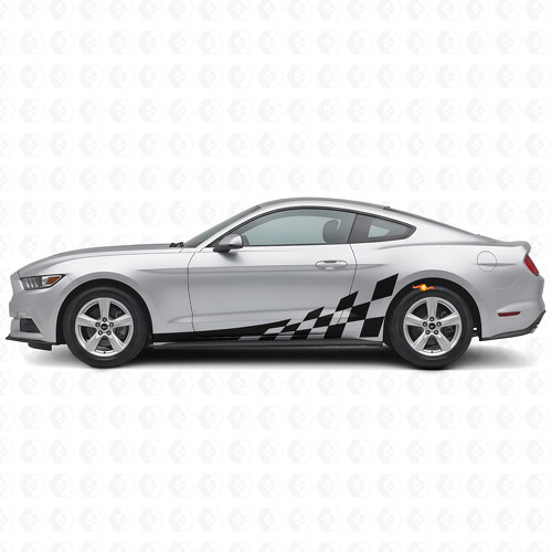 Schachbrettflaggen-Stil Streifen Seiten Vinylaufkleber Set für Musclecar Musclecarmodel 2015-20
