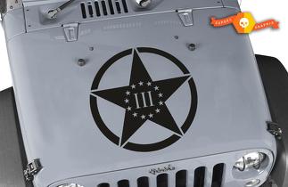 Oscar Mike 3 Percenters Star Motorhauben-Vinyl-Aufkleber, 23 Zoll, passend für: Jeep Wrangler LJ TJ JK
