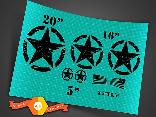 Abgenutzte Militärsterne & USA-Flagge Komplettset Vinyl-Aufkleber
