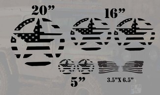 Jeep Wrangler Military Distressed Star Flag Basic 7 Aufkleber-Kit