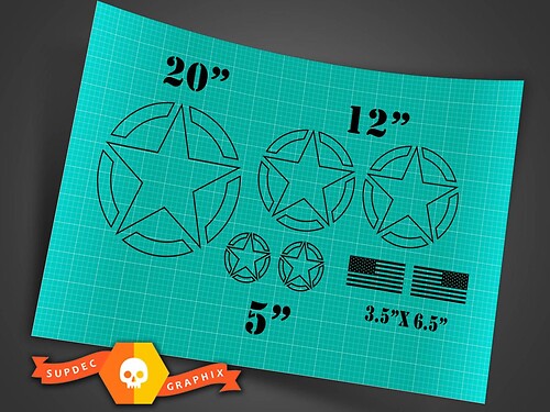 Militärsterne USA Flagge Umriss Stil Komplettes Vinyl-Aufkleberset für Jeep Wrangler