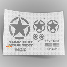 Militärstern-Aufkleberset im Jeep Wrangler-Oscar-Mike-Stil + Aufkleber für die Motorhaube
 2