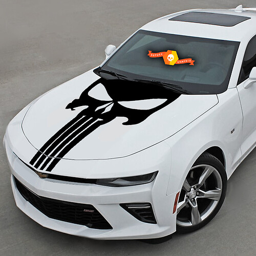 Chevrolet Camaro 2016–2018 Punisher Style Skull Hood Aufkleber Aufkleber Streifen
