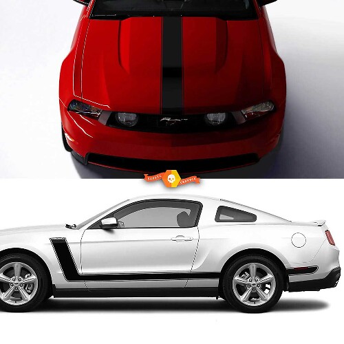 Rennstil Motorhauben- und Seitenstreifen Vinyl-Aufkleber-Set für Musclecar Mustang 2005-2024