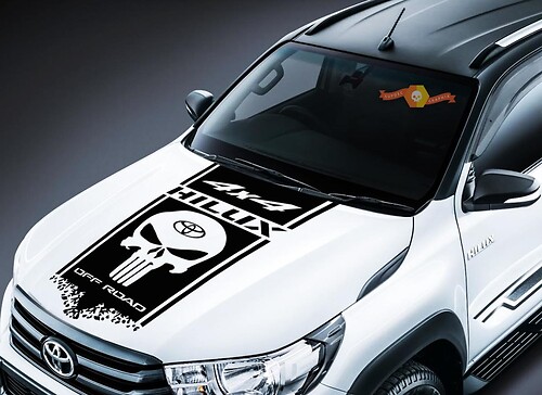 Punisher-Stil Breiter Streifen Motorhauben Vinylaufkleber für Toyota Hilux