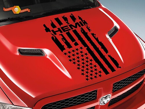 DODGE RAM Hemi 1500 2500 – 1x HAUBENAUFKLEBER Grafik-Vinyl-Streifenaufkleber Flaggenlogo
