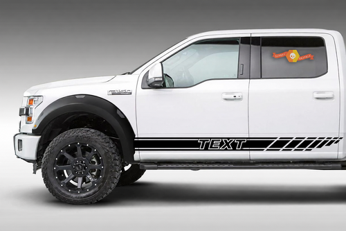 TEXT Paar Rocker Panel Vinylaufkleber mit dreifachem Streifen für Ford F-150