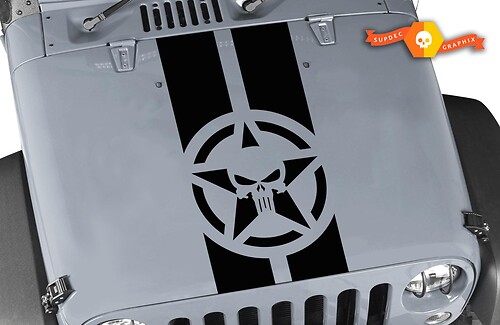 Jeep Wrangler Rubicon Hood Sticker Aufkleber Punisher Star Stripe grafischer Vinyl-Motorhaubenstreifen
