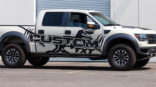 SVT CUSTOM TXT Dinosaur Paint Splash — Vinyl-Aufkleber (Seite) für Ford F-150 Raptor 2010-2014