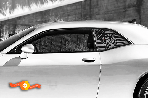 Red Eye Wildcat USA Flag Quarter Window Pair Seitenscheibe Vinylaufkleber für Dodge Challenger Hellcat
